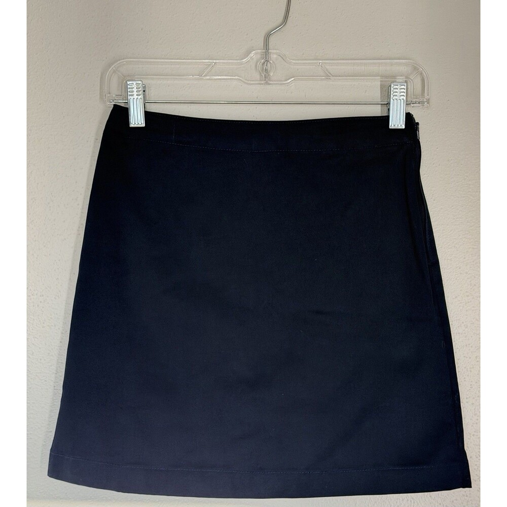 Lands End School Uniform Chino Skirt Skort 12 Slim Navy Blue A-Line Side Zip
